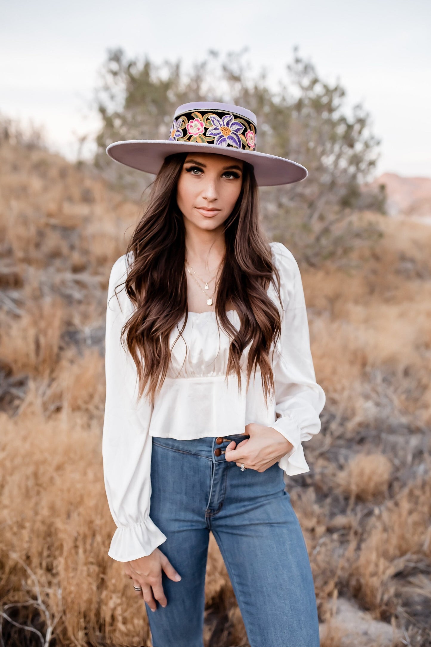 Boater hat “Charlotte” in lavender *Limited edition*