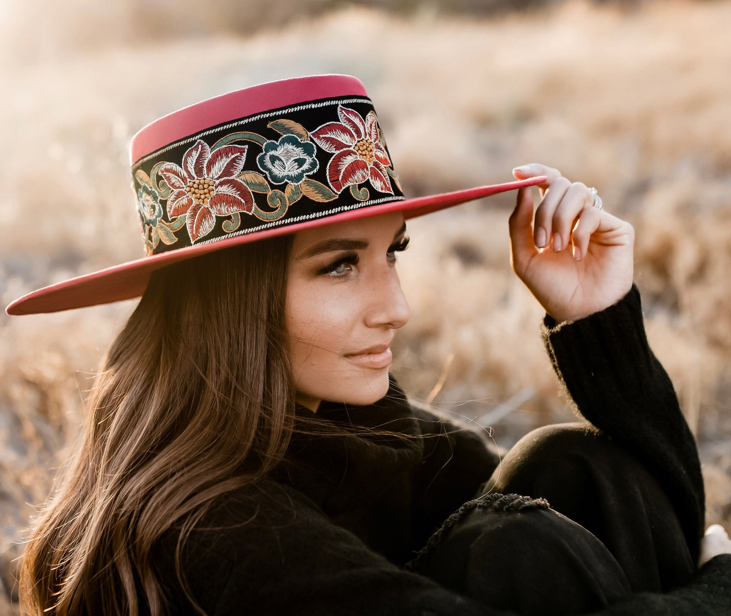 Boater hat “Charlotte” in cherry red
