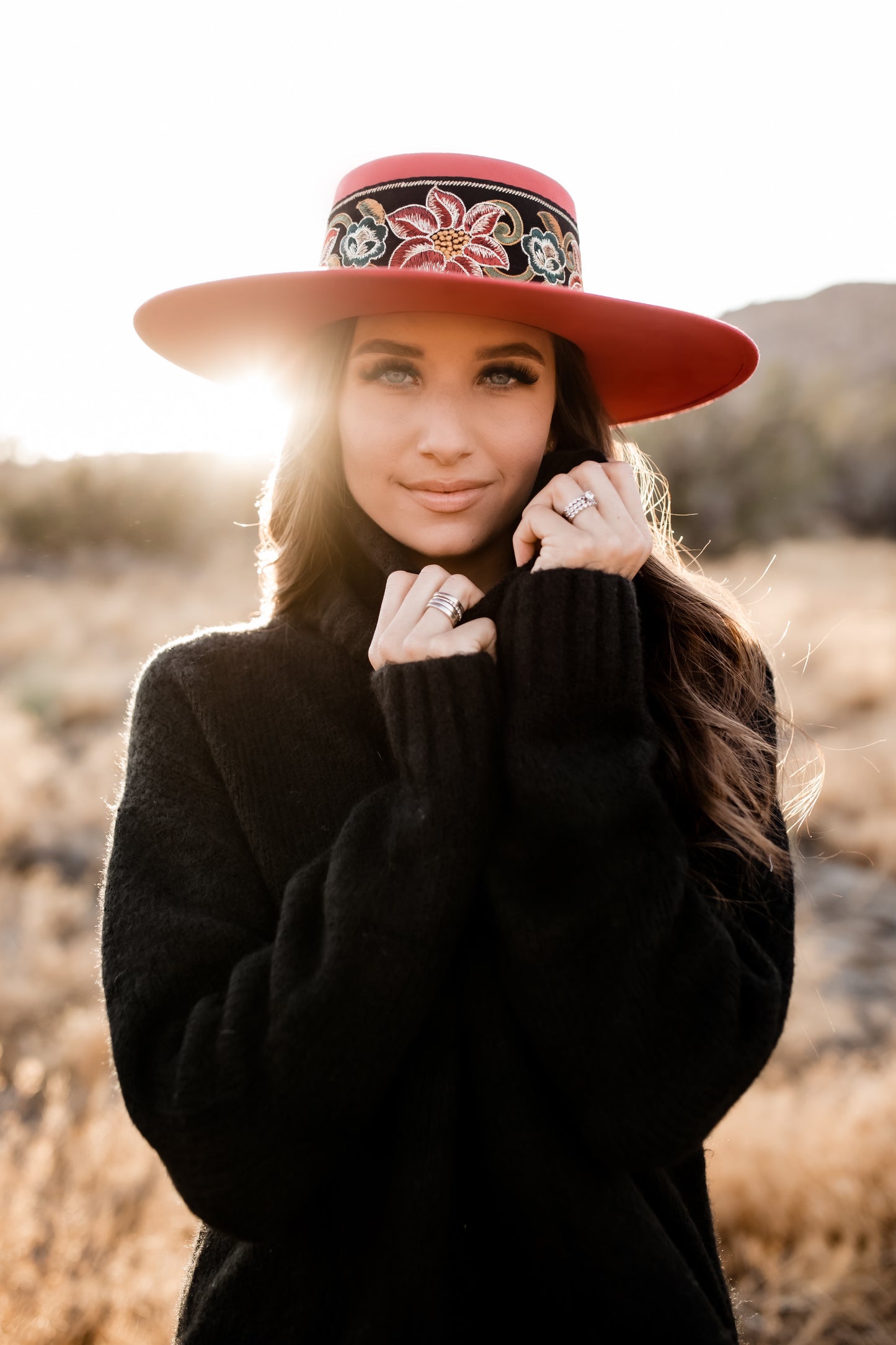 Boater hat “Charlotte” in cherry red