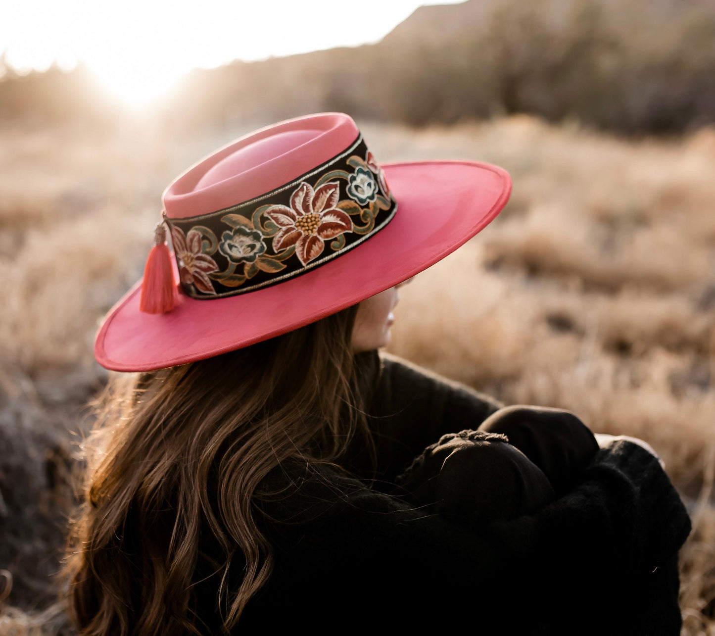 Boater hat “Charlotte” in cherry red